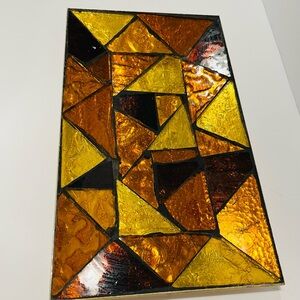 Vintage Midcentury Modern Cut Glass Mosaic Tile Metal Bottom Tray 11.5”-7”